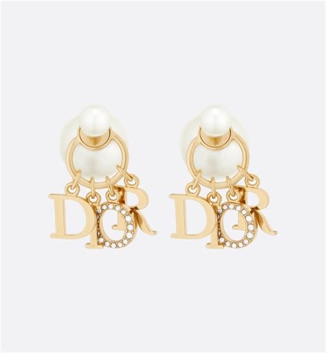 dior tribales earrings gold-finish metal and white resin pearls|mise en dior tribal earrings.